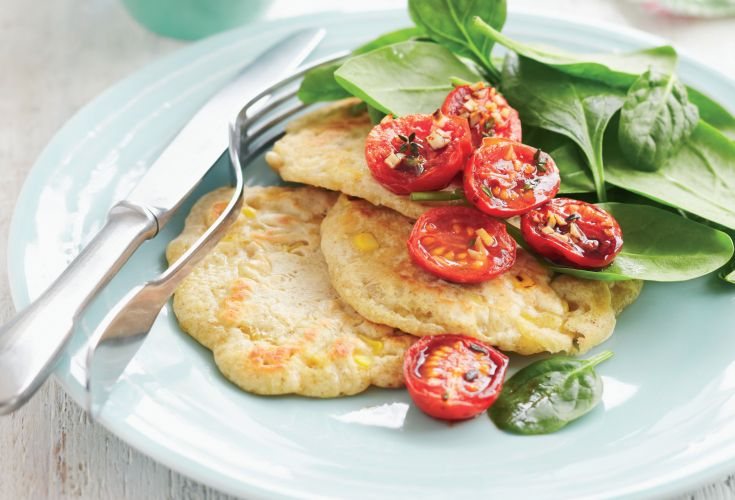 Corn Fritters and Roasted Plum Tomatoes Recipe: Veggie