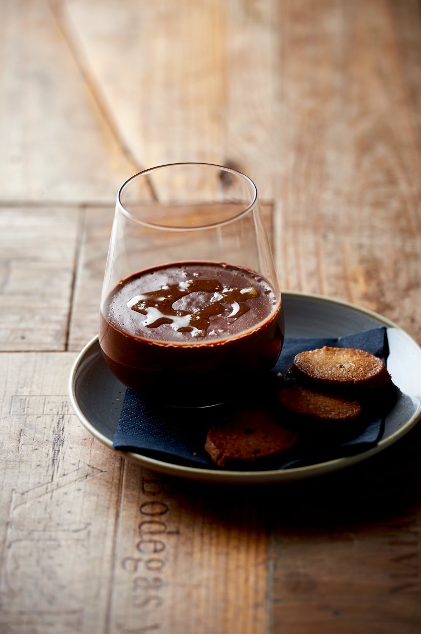 Chocolate Pot with Gin Mare Biscuits, Salt and Olive Oil Recipe: Veggie