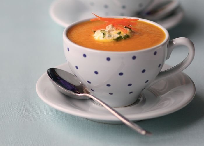 Ginger and Carrot Soup with Lemon Herb Cream Recipe: Veggie