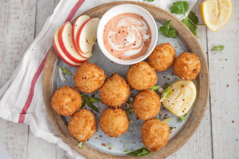 Cheese and Pink Lady Apple Croqueta with Smoked Paprika Dip Recipe: Veggie