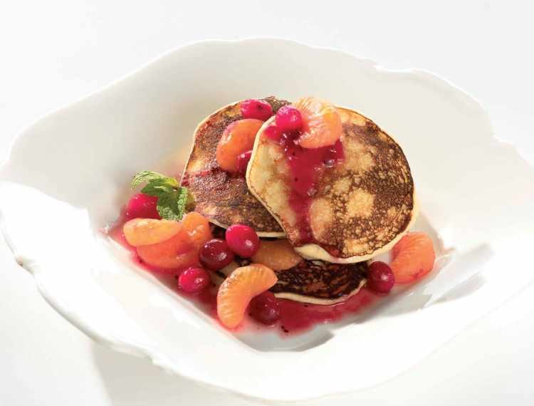 Spiced Goat’s Cheese Pancakes with Brandied Fruits Recipe: Veggie