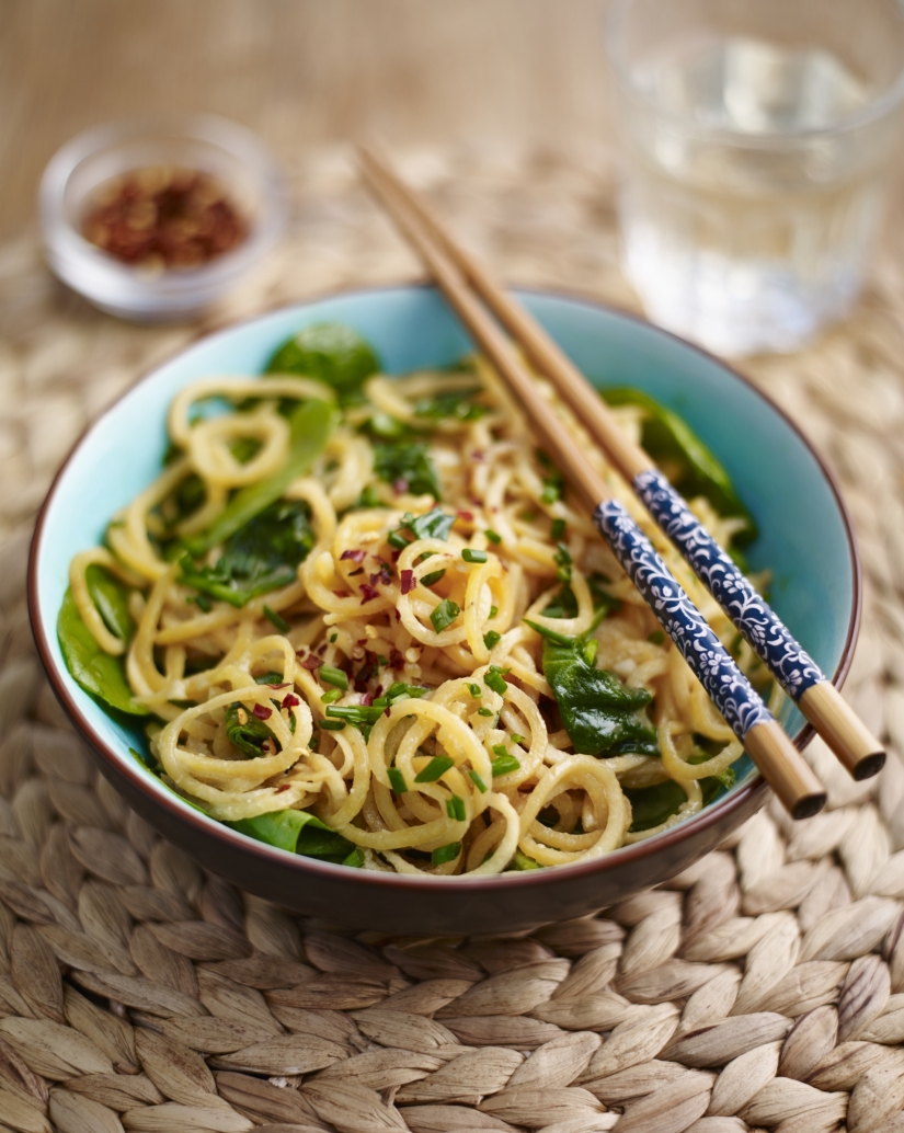 Sweet Potato Noodles with Cashew Butter and Spinach