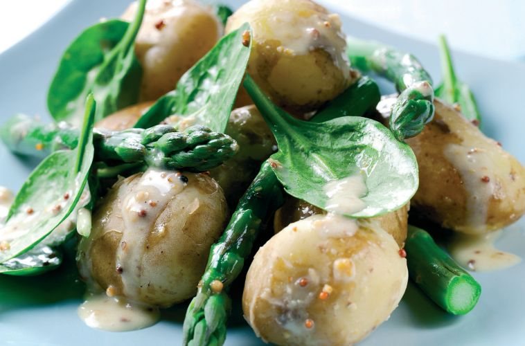 Warm Jersey Royals, Spinach and Asparagus Salad Recipe: Veggie Magazine