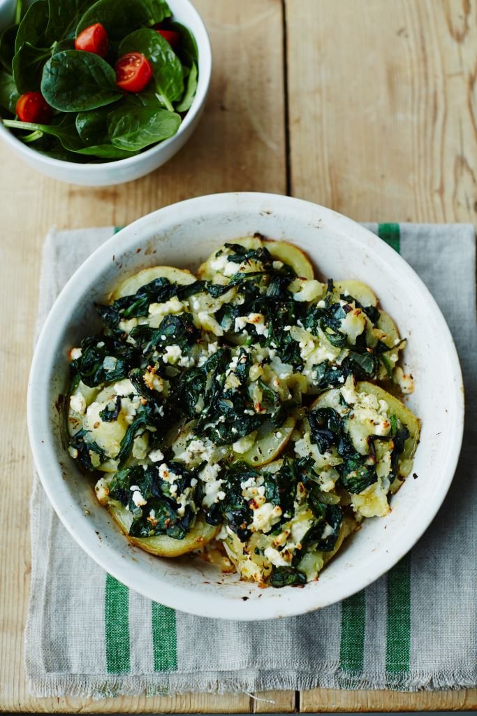 Baked King Edward Potato, Spinach and Feta Pie Recipe: Veggie