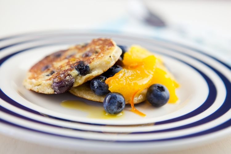 Blueberry  and Coconut Pancakes with Syrupy Oranges Recipe: Veggie