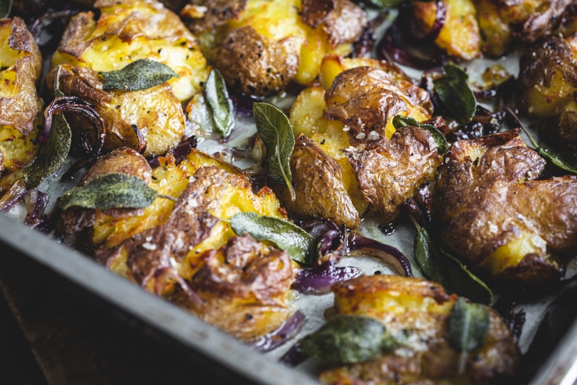 Smashed Potatoes with Onion and Sage
