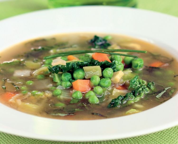 Clear Pea and Vegetable Soup with Brown Rice Recipe: Veggie