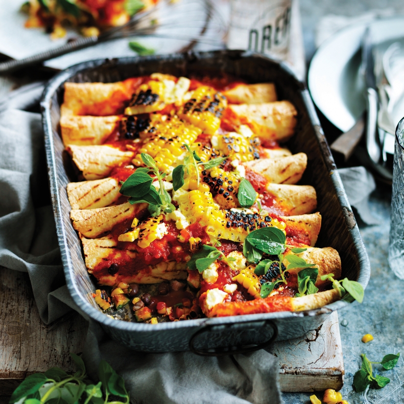 Courgette, Black Bean & Corn Enchiladas