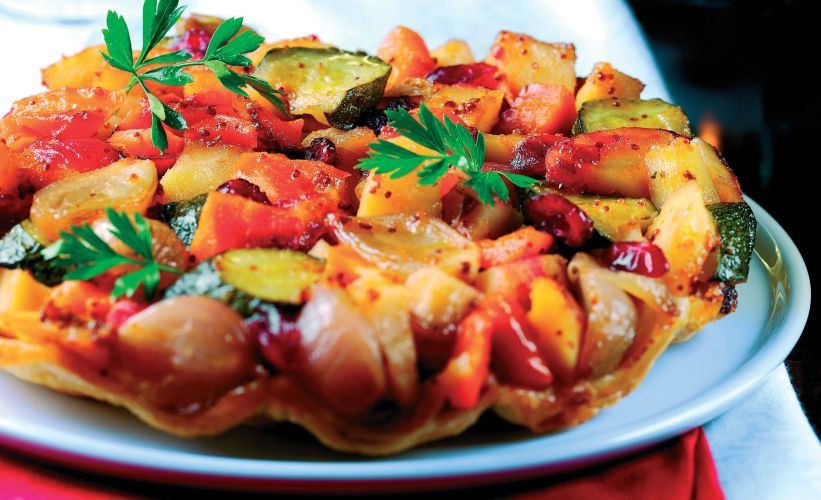 Cranberry Glazed Root Vegetable Tarte Tatin