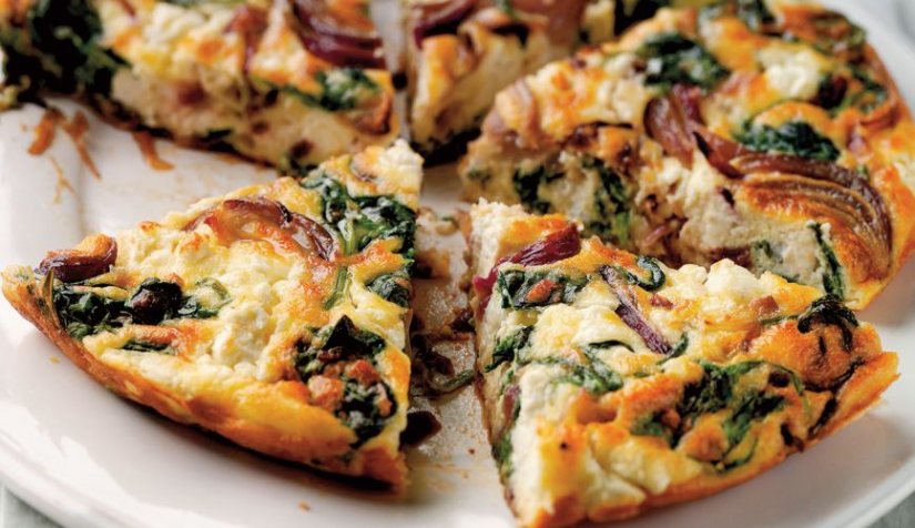Feta, Spinach and Caramelised Onion Omelette Recipe: Veggie