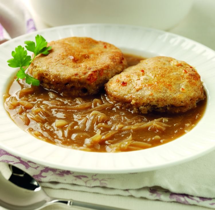 French Onion Soup with Wholemeal Cheese Cobblers Recipe: Veggie