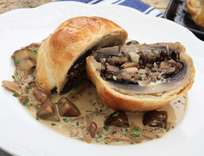 Mushroom and Chestnut Wellington with Porcini Sauce
