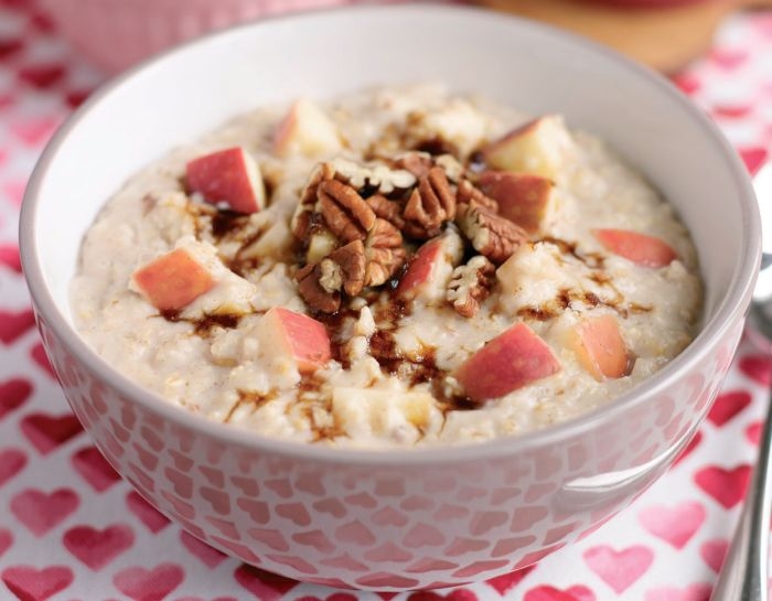 Pink Lady Porridge with Pecans and Cinnamon