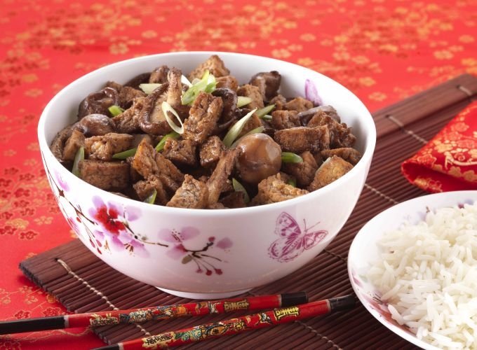 Red Cooked Marinated Tofu, Shiitake Mushrooms and Chestnuts