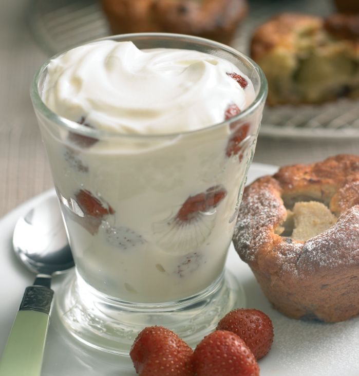 Rhubarb and Blackberry Breakfast Muffins with Strawberry Yoghurt Pots Recipe: Veggie Magazine