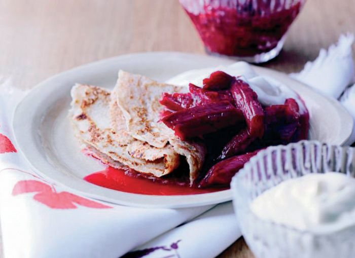 Spelt Flour Pancakes with Rhubarb and Cardamom Recipe: Veggie Magazine