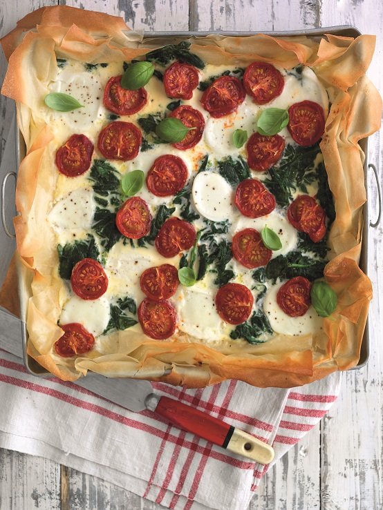Oven-roasted Tomato, Spinach and Mozzarella Tart Recipe: Veggie