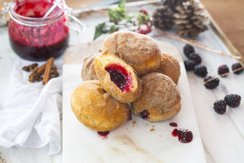 Tom Aikens Cinnamon Doughnuts with Organic Blackberry Jam Recipe: Veggie