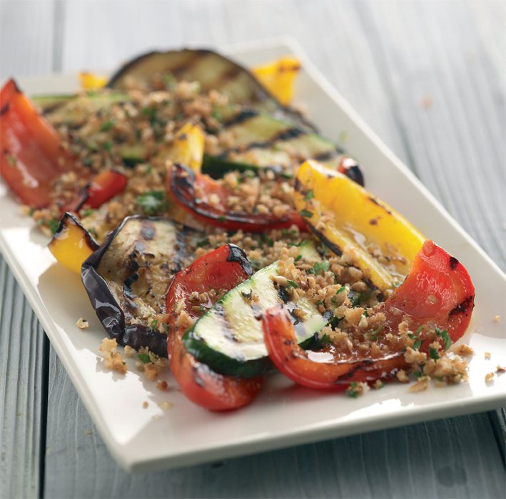 Grilled Vegetables with Crispy Nut Topping Recipe: Veggie