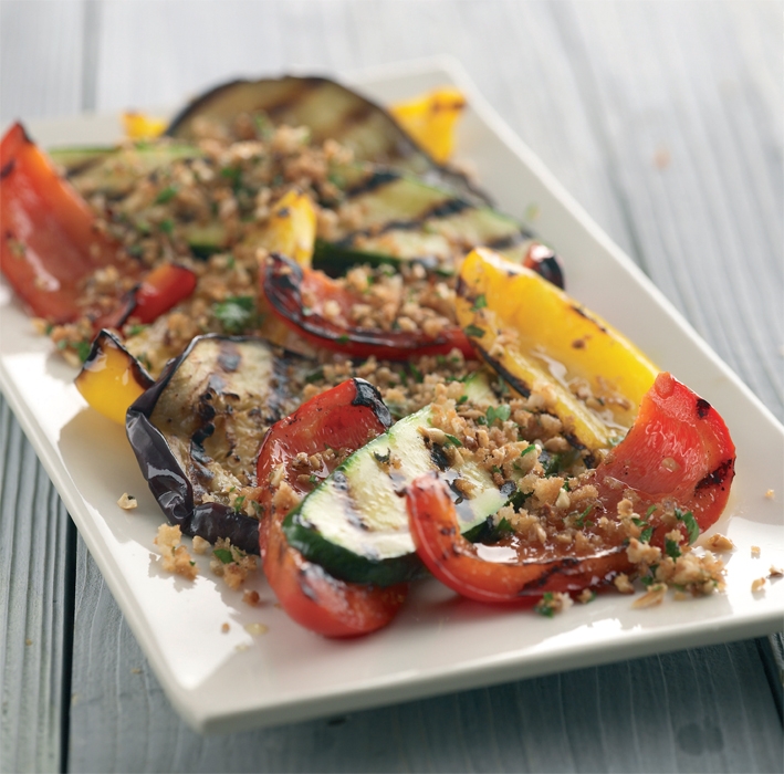 Grilled Vegetables with Crispy Nut Topping