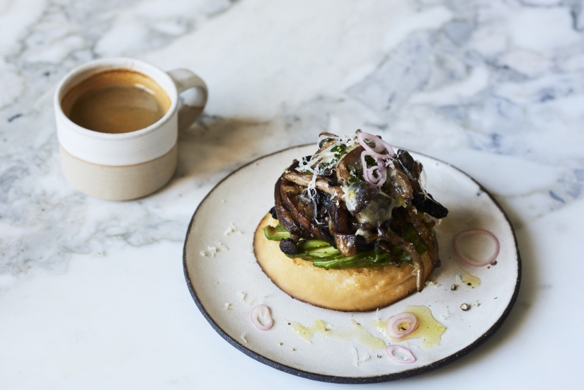 Warburtons Gluten Free Crumpet & Mushroom Stack with Avocado, Gruyere, Pickled Shallots & Chives