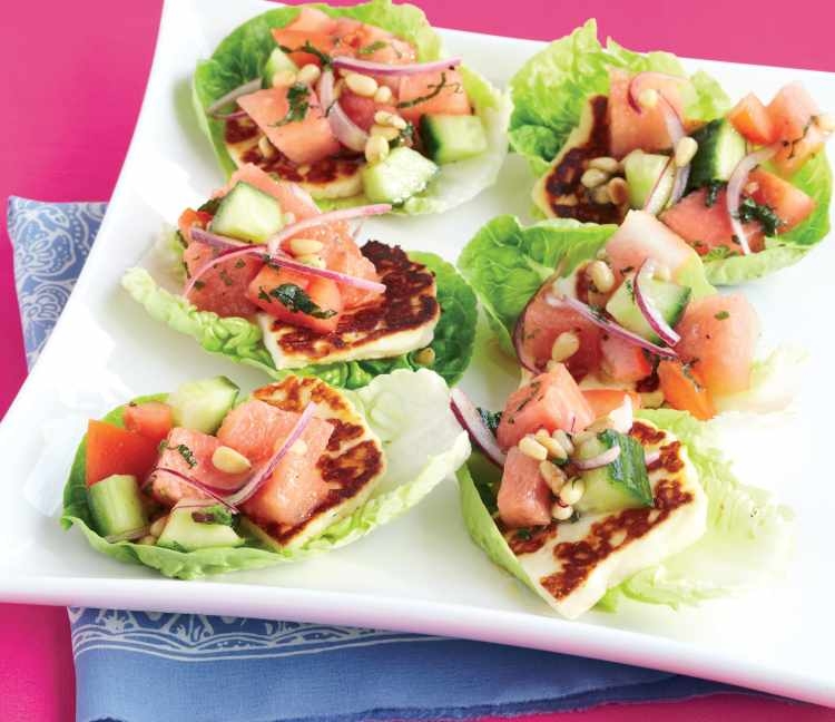 Watermelon & Halloumi Baby Gem Cups