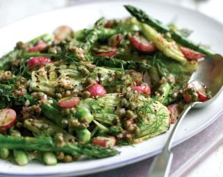 Griddled Radish, Fennel and Asparagus Salad with a Caper Dressing Recipe: Veggie