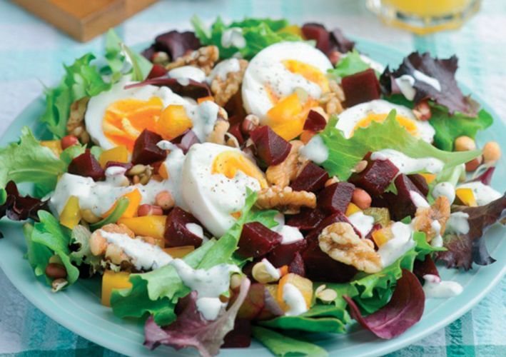 Power Salad with Walnuts, Sprouted Beans and Beetroot Recipe: Veggie