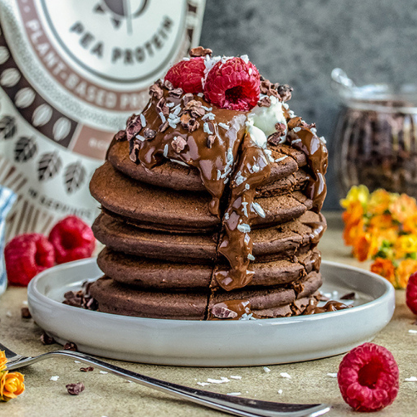 Thick fluffy chocolate protein pancakes